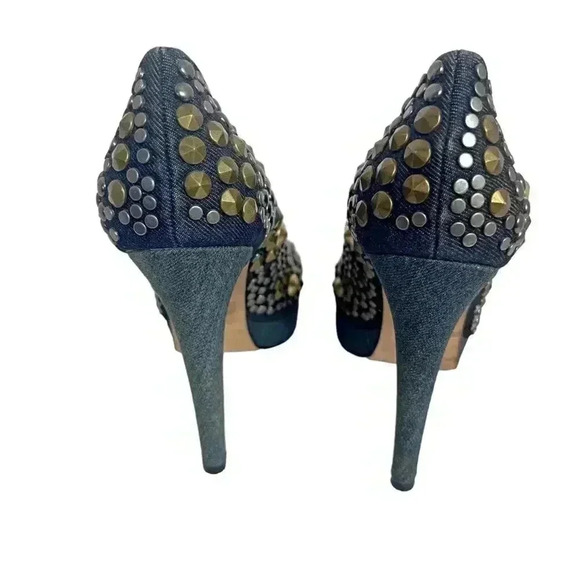 Diesel Kristaly Indigo Heels Denim Studded Stilettos Heels Pumps Size 8.5 US - Picture 4 of 11
